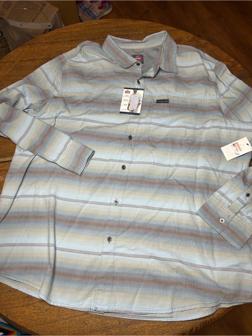 Wrangler Light Blue Striped Long-Sleeve Men's Shirt 2XL